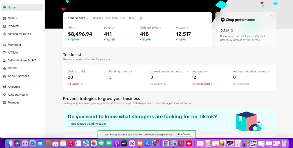 Tiktok Shop account states
